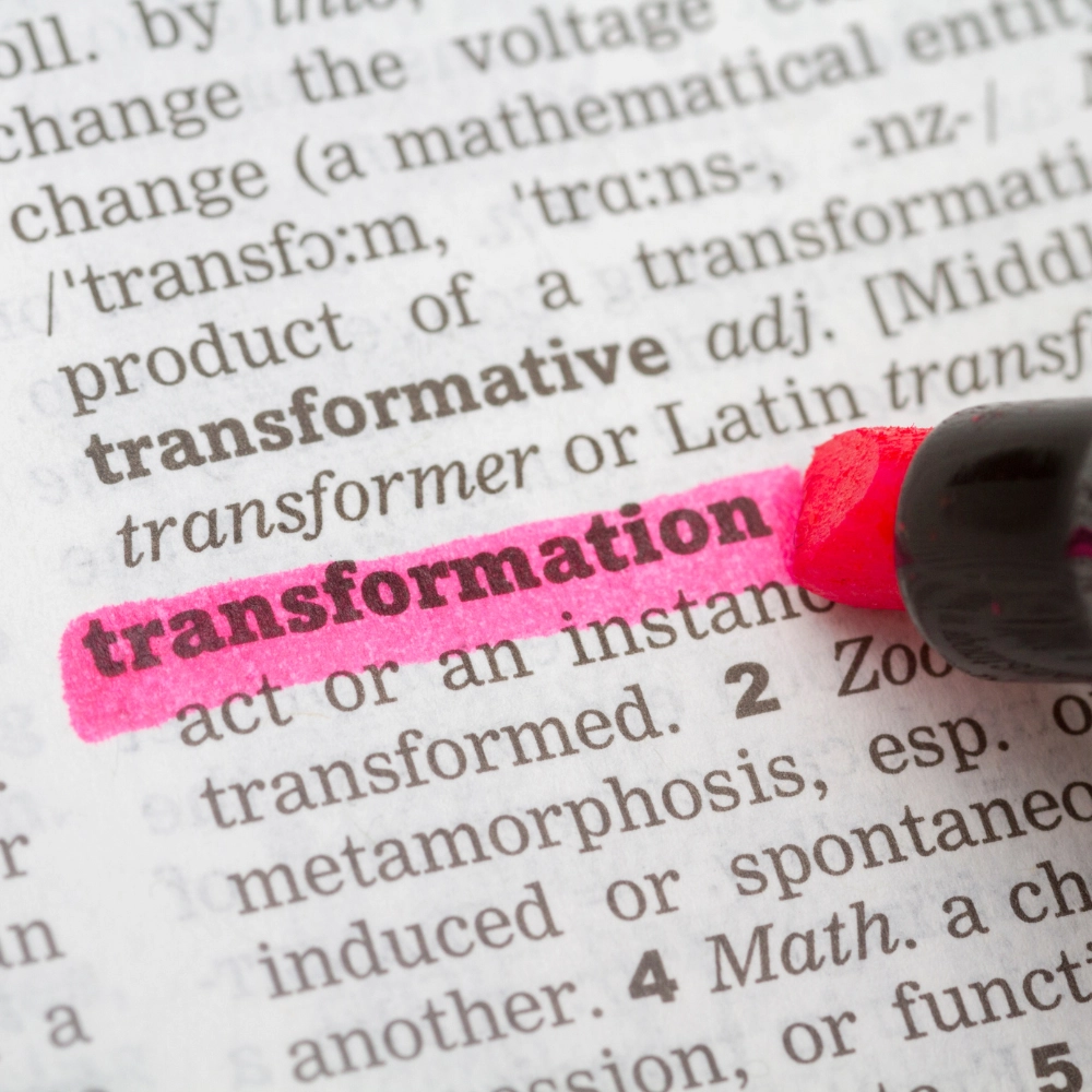 brand-transformation termine 'trasformation' evidenziato in fuxia sul vocabolario