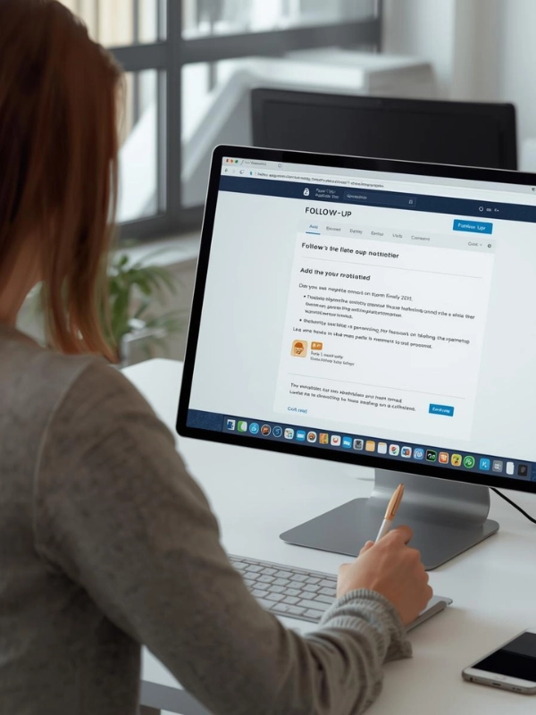 copywriter che scrive al pc il testo di una mail di follow-up