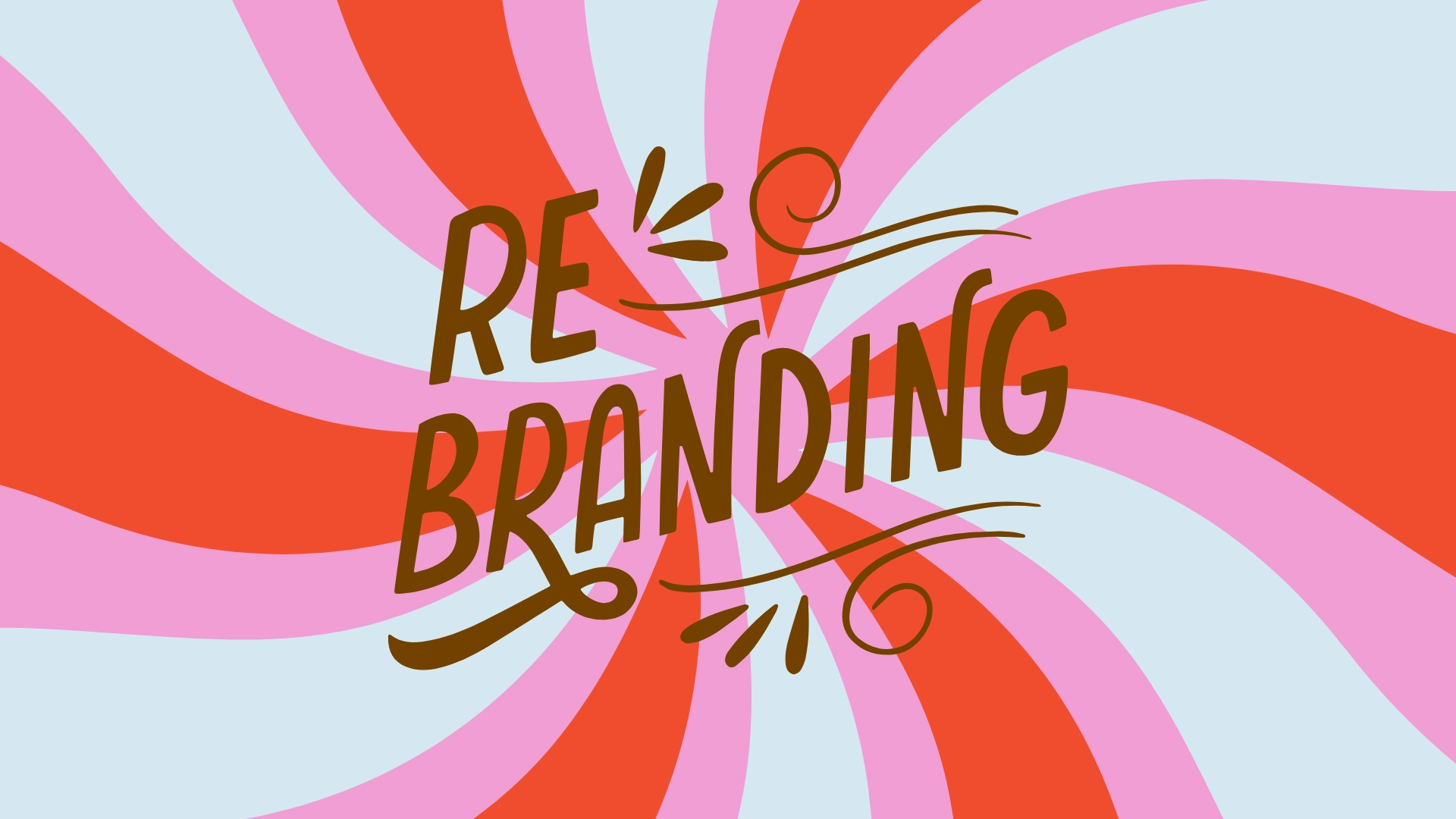 scritta marrone ' Re Branding' che esce da un vortice colorato